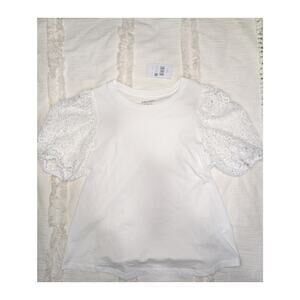Kate Spade Floral Lace Sleeve T-Shirt in White